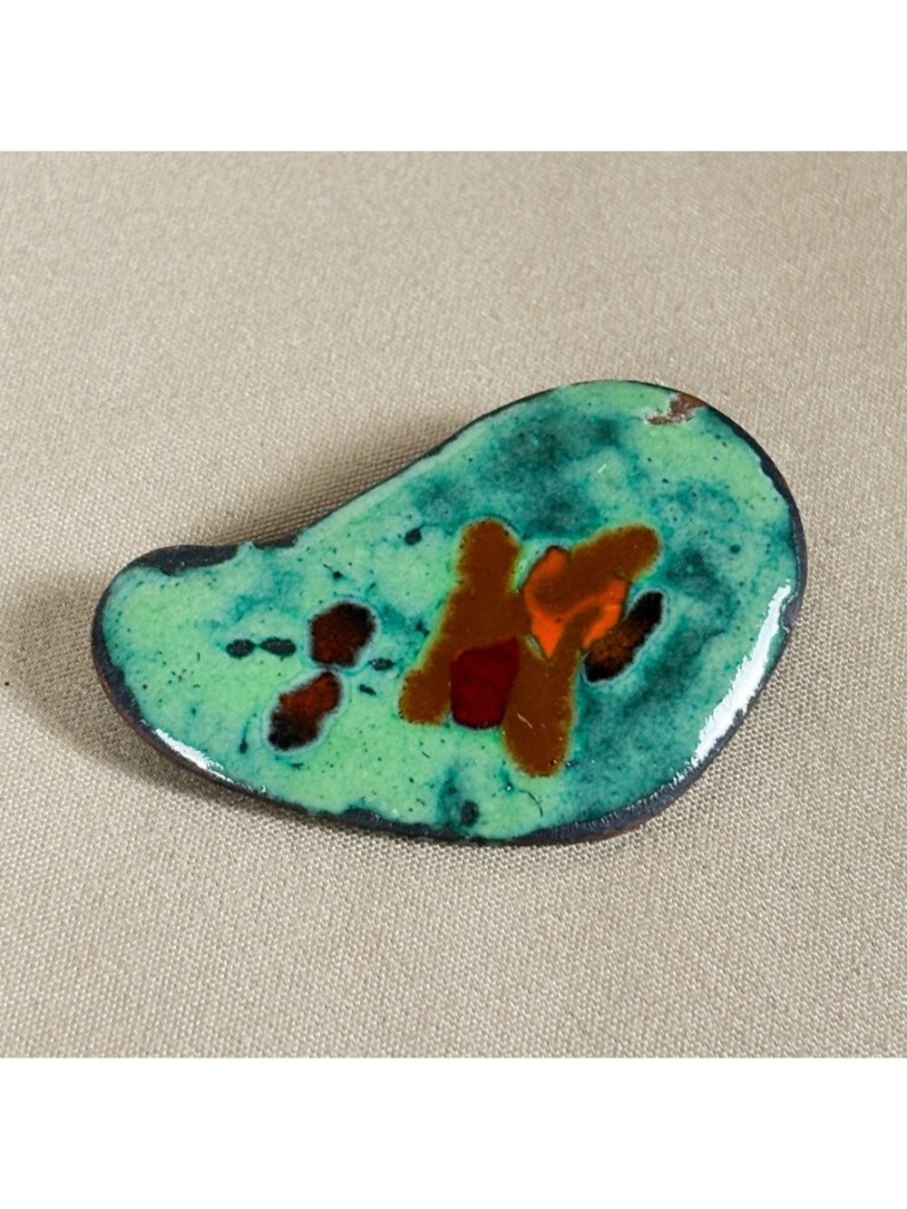 Vintage Artisan Handmade Enamel Copper Paint Palette Brooch Pin A88 Abstract
